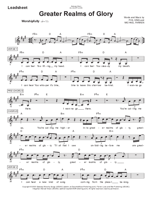 Greater Realms Of Glory Lead Sheet (Phil King / Lauren Mwonga)