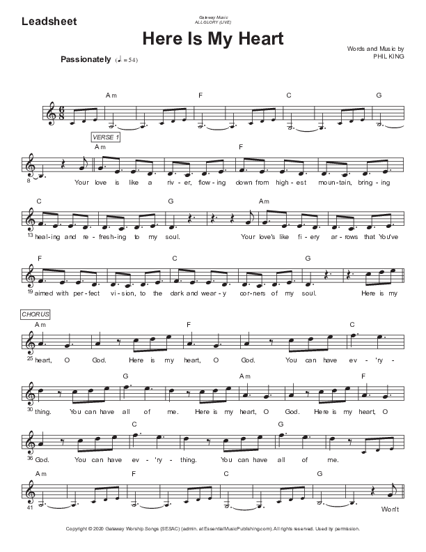 Here's My Heart Lead Sheet (Phil King)