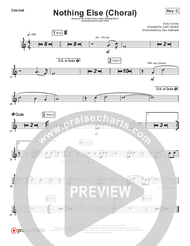 Nothing Else (Choral Anthem SATB) Clarinet (Cody Carnes / Arr. Luke Gambill)