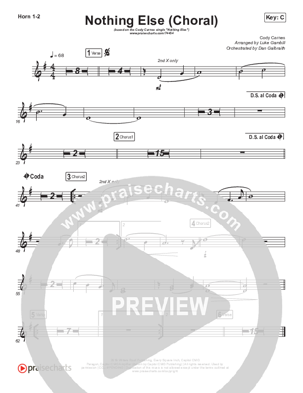 Nothing Else (Choral Anthem SATB) French Horn 1/2 (Cody Carnes / Arr. Luke Gambill)