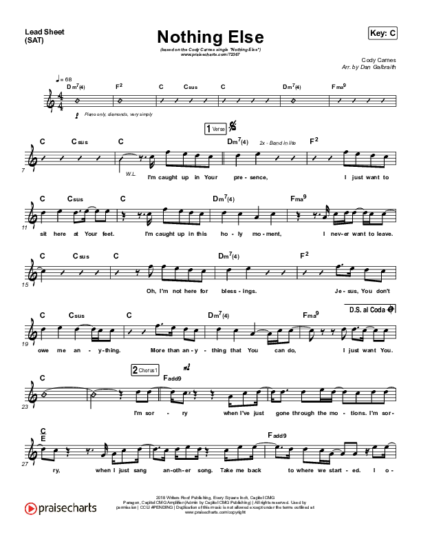 Nothing Else (Choral Anthem SATB) Lead Sheet (SAT) (Cody Carnes / Arr. Luke Gambill)