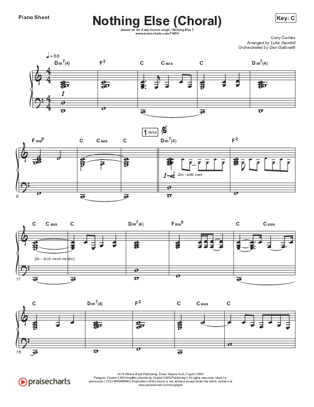 Nothing Else (Choral Anthem SATB) Piano Sheet (Cody Carnes / Arr. Luke Gambill)