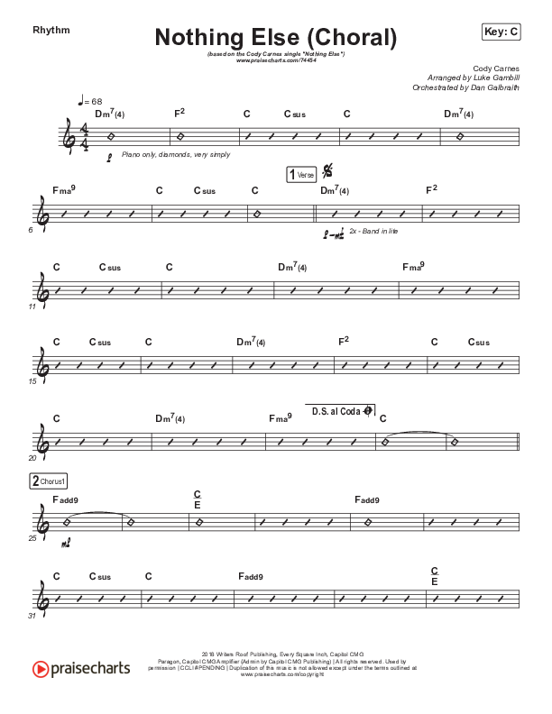 Nothing Else (Choral Anthem SATB) Rhythm Chart (Cody Carnes / Arr. Luke Gambill)