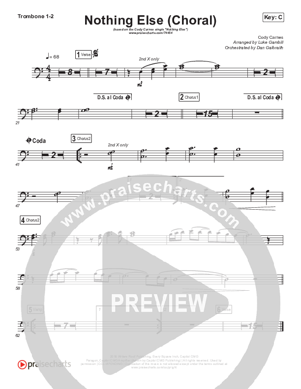 Nothing Else (Choral Anthem SATB) Trombone 1/2 (Cody Carnes / Arr. Luke Gambill)