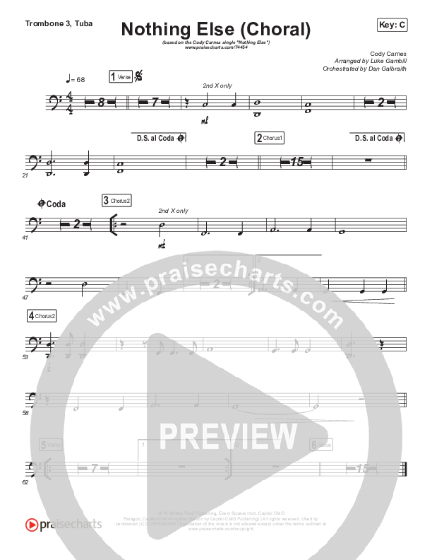 Nothing Else (Choral Anthem SATB) Trombone 3/Tuba (Cody Carnes / Arr. Luke Gambill)