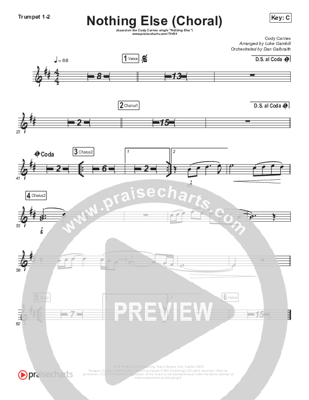 Nothing Else (Choral Anthem SATB) Trumpet 1,2 (Cody Carnes / Arr. Luke Gambill)