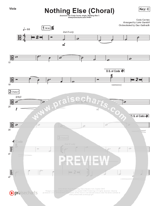 Nothing Else (Choral Anthem SATB) Viola (Cody Carnes / Arr. Luke Gambill)