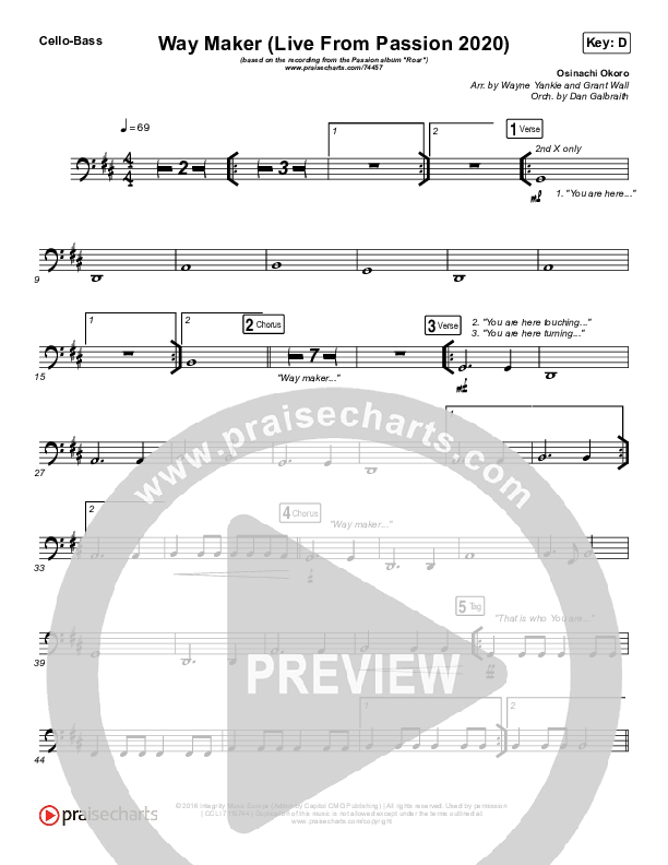 Way Maker (Live From Passion 2020) Cello/Bass (Passion / Kristian Stanfill / Cody Carnes / Kari Jobe)