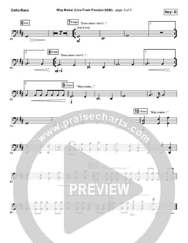 Way Maker (Live From Passion 2020) Cello/Bass (Passion / Kristian Stanfill / Cody Carnes / Kari Jobe)