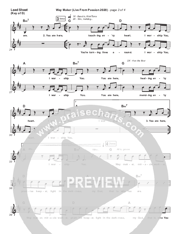 Way Maker (Live From Passion 2020) Lead Sheet (Melody) (Passion / Kristian Stanfill / Cody Carnes / Kari Jobe)