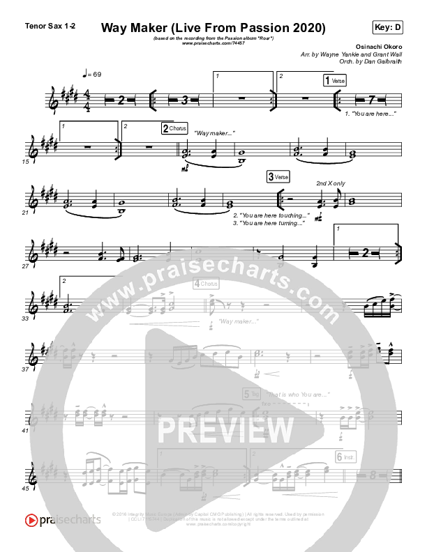 Way Maker (Live From Passion 2020) Tenor Sax 1/2 (Passion / Kristian Stanfill / Cody Carnes / Kari Jobe)