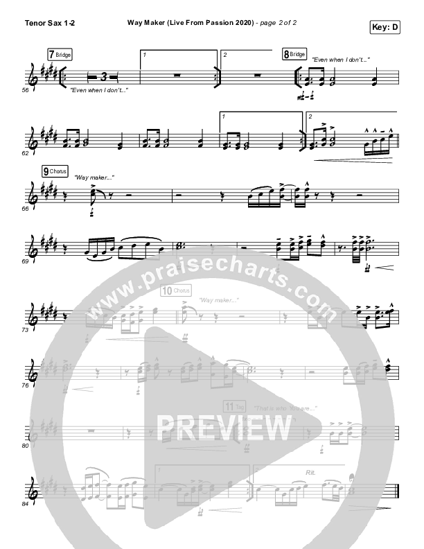Way Maker (Live From Passion 2020) Tenor Sax 1/2 (Passion / Kristian Stanfill / Cody Carnes / Kari Jobe)