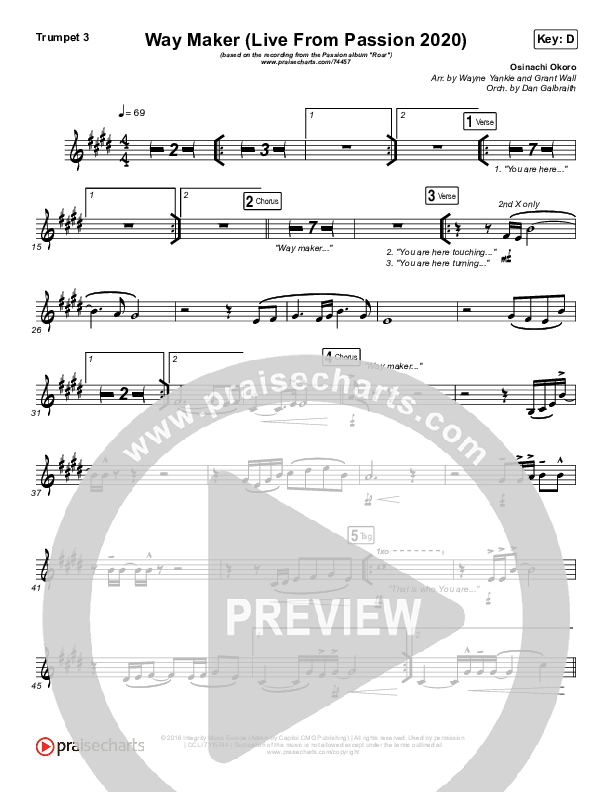 Way Maker (Live From Passion 2020) Trumpet 3 (Passion / Kristian Stanfill / Cody Carnes / Kari Jobe)