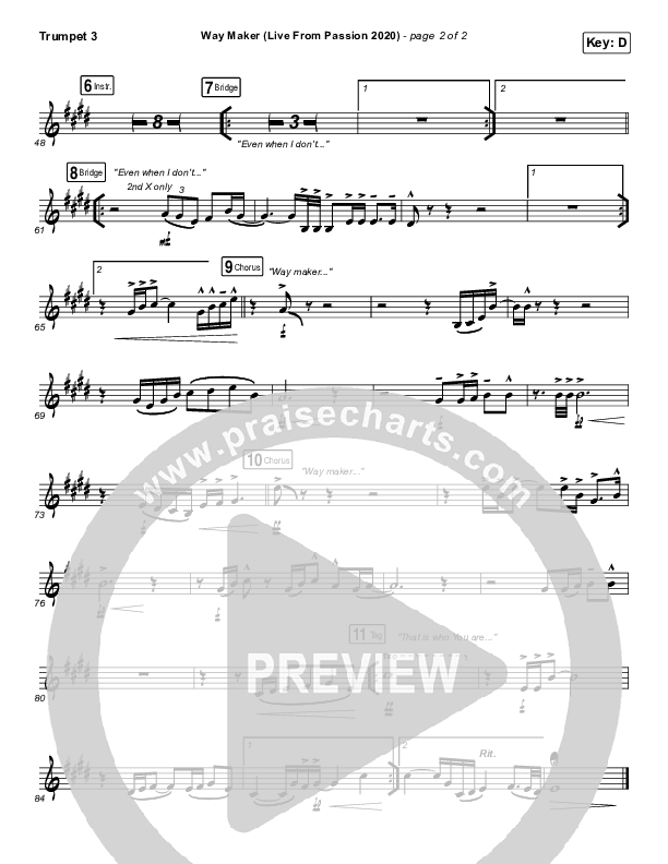 Way Maker (Live From Passion 2020) Trumpet 3 (Passion / Kristian Stanfill / Cody Carnes / Kari Jobe)