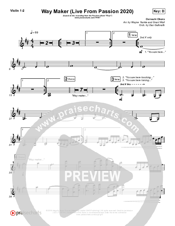 Way Maker (Live From Passion 2020) Violin 1/2 (Passion / Kristian Stanfill / Cody Carnes / Kari Jobe)