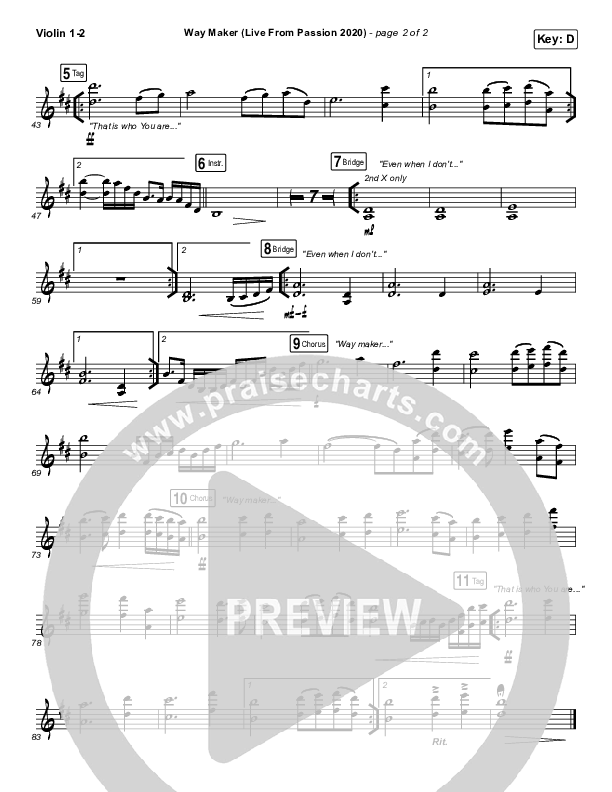 Way Maker (Live From Passion 2020) Violin 1/2 (Passion / Kristian Stanfill / Cody Carnes / Kari Jobe)