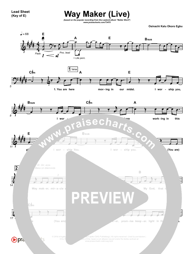 Way Maker (Single) Sheet Music (Leeland) - PraiseCharts