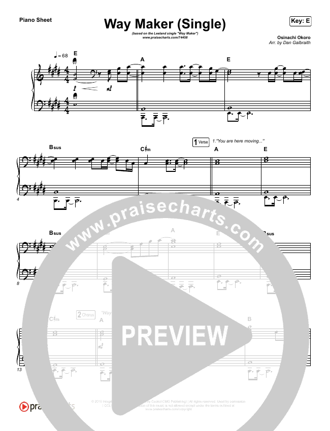 Way Maker (Single) Sheet Music PDF (Leeland) - PraiseCharts
