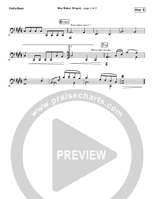 Way Maker (Single) Cello/Bass (Leeland)