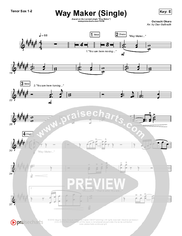 Way Maker (Single) Tenor Sax 1/2 (Leeland)