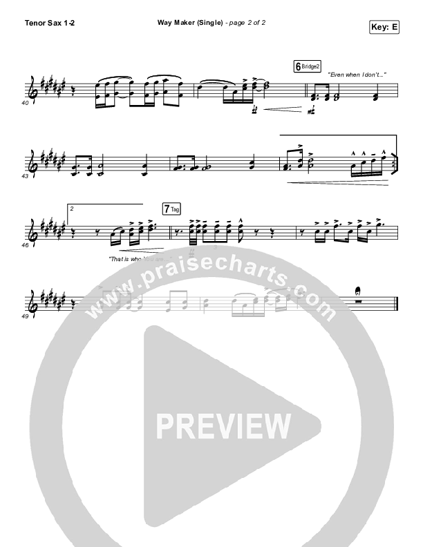 Way Maker (Single) Tenor Sax 1/2 (Leeland)