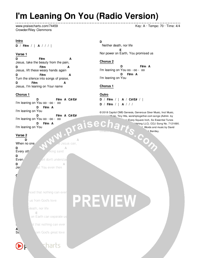 I'm Leaning On You (Radio) Chords & Lyrics (Crowder / Riley Clemmons)