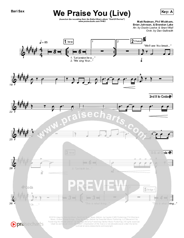 We Praise You (Live) Bari Sax (Bethel Music / Brandon Lake)