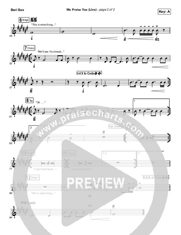 We Praise You (Live) Bari Sax (Bethel Music / Brandon Lake)