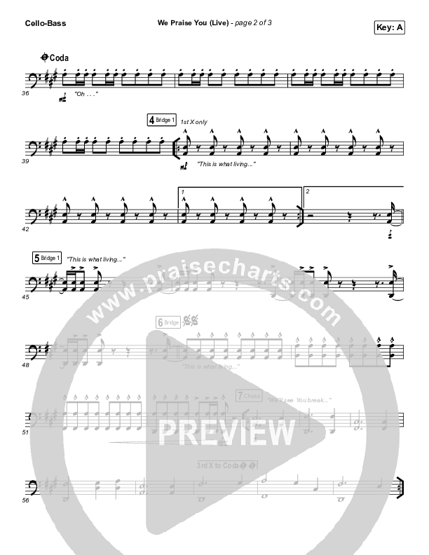 We Praise You (Live) Cello/Bass (Bethel Music / Brandon Lake)