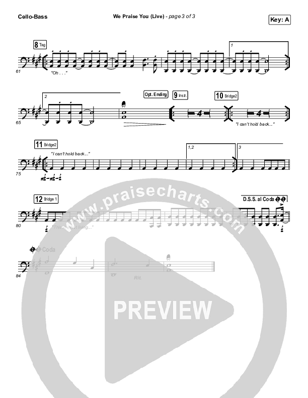 We Praise You (Live) Cello/Bass (Bethel Music / Brandon Lake)