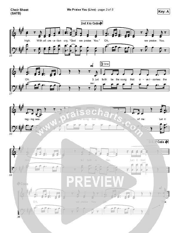 We Praise You (Live) Choir Sheet (SATB) (Bethel Music / Brandon Lake)
