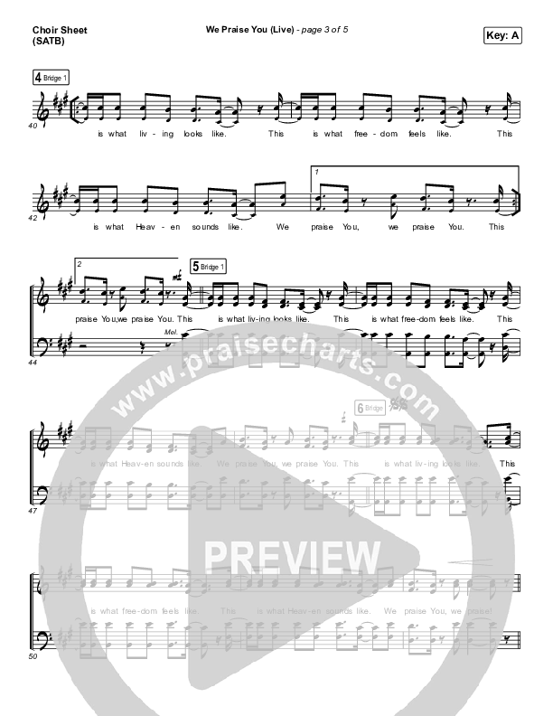 We Praise You (Live) Choir Sheet (SATB) (Bethel Music / Brandon Lake)