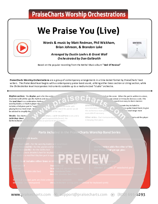 We Praise You (Live) Cover Sheet (Bethel Music / Brandon Lake)