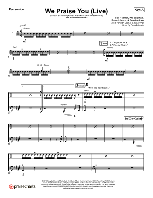 We Praise You (Live) Percussion (Bethel Music / Brandon Lake)