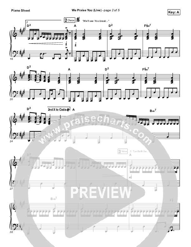 We Praise You (Live) Piano Sheet (Bethel Music / Brandon Lake)