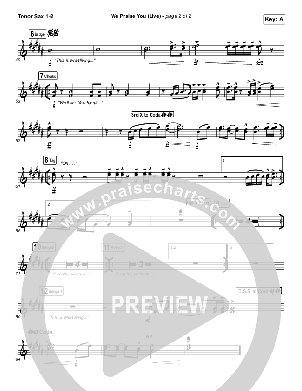 We Praise You (Live) Tenor Sax 1/2 (Bethel Music / Brandon Lake)