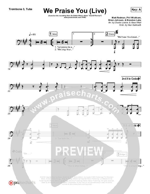 We Praise You (Live) Trombone 3/Tuba (Bethel Music / Brandon Lake)