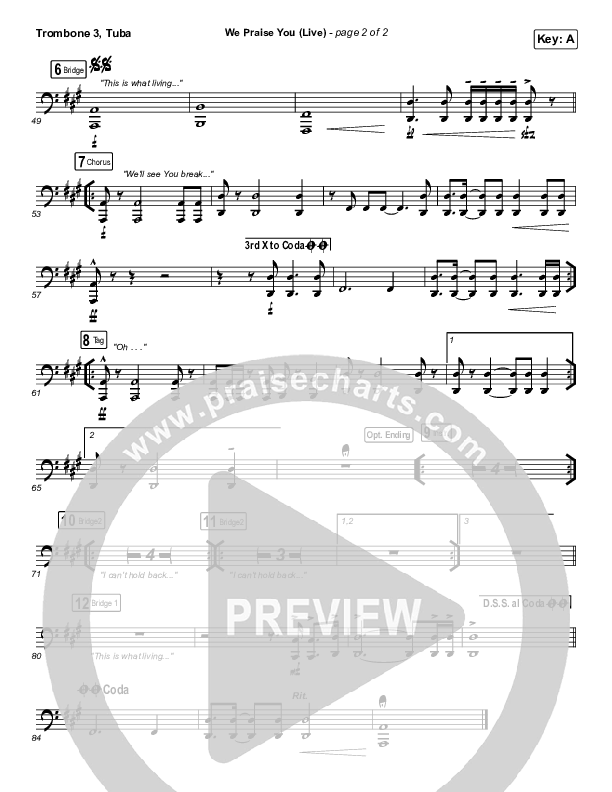 We Praise You (Live) Trombone 3/Tuba (Bethel Music / Brandon Lake)