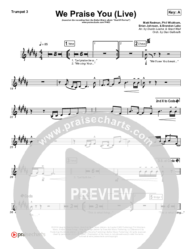 We Praise You (Live) Trumpet 3 (Bethel Music / Brandon Lake)