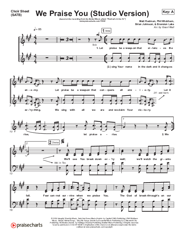 We Praise You (Studio) Choir Sheet (SATB) (Bethel Music / Brandon Lake)
