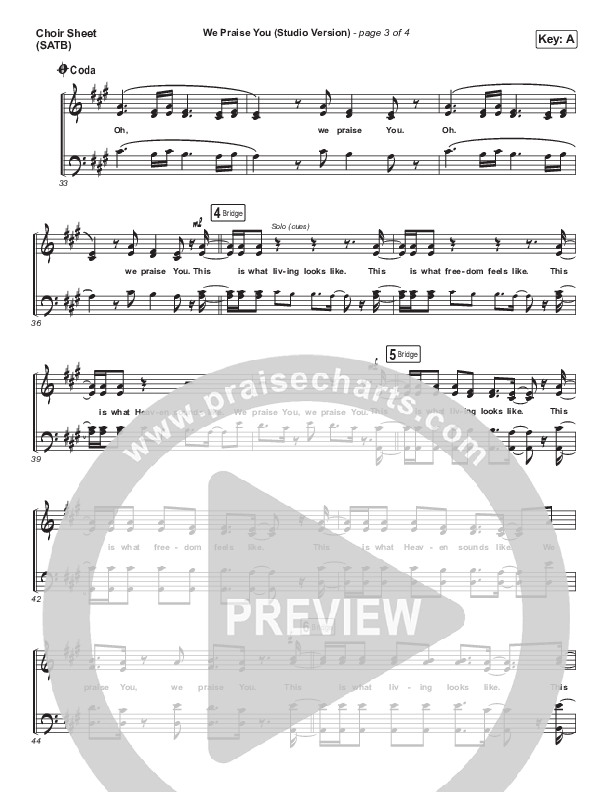 We Praise You (Studio) Choir Sheet (SATB) (Bethel Music / Brandon Lake)