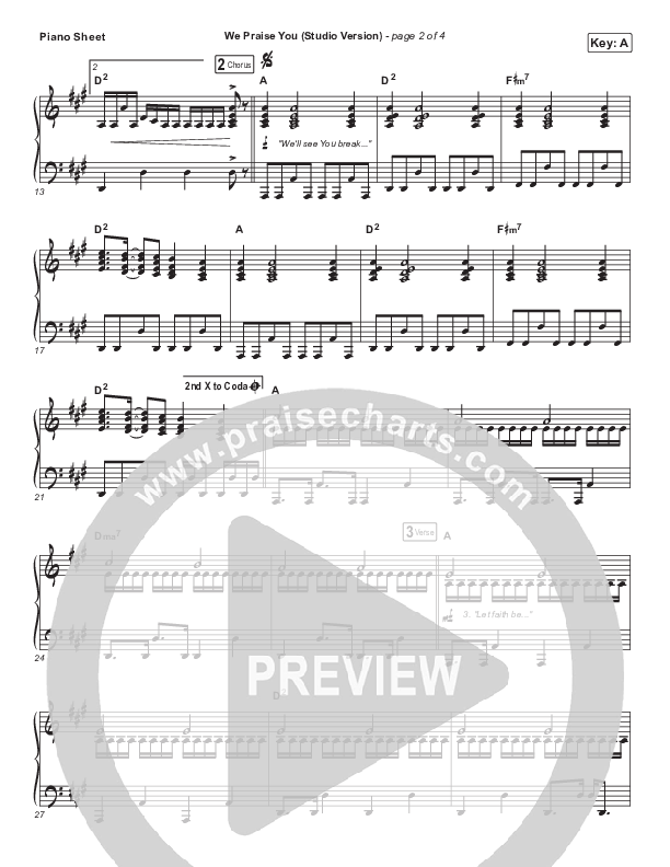 We Praise You (Studio) Piano Sheet (Bethel Music / Brandon Lake)
