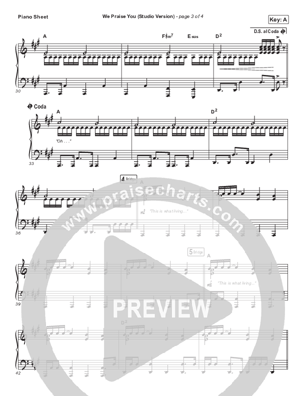 We Praise You (Studio) Piano Sheet (Bethel Music / Brandon Lake)