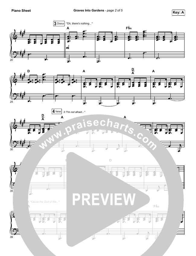 Graves Into Gardens Piano Sheet (No Vocals) Elevation Worship