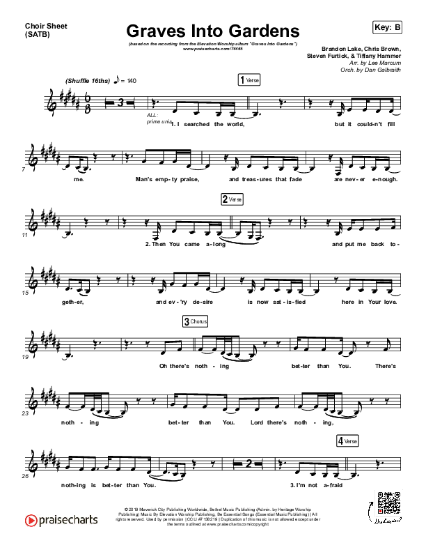 Graves Into Gardens (Live) Choir Vocals (SATB) (Elevation Worship / Brandon Lake)