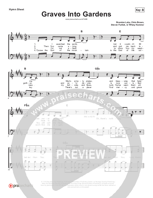 Graves Into Gardens (Live) Hymn Sheet (Elevation Worship / Brandon Lake
