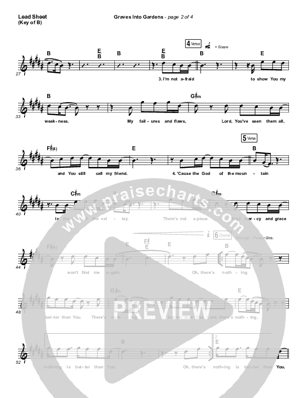 Graves Into Gardens (Live) Lead Sheet (Melody) (Elevation Worship / Brandon Lake)