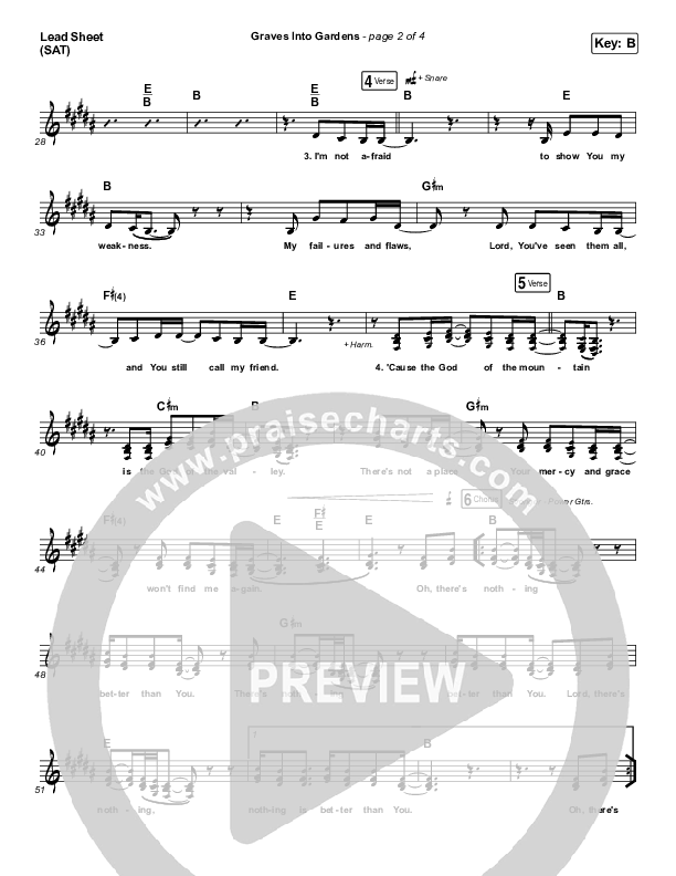 Graves Into Gardens (Live) Lead Sheet (SAT) (Elevation Worship / Brandon Lake)
