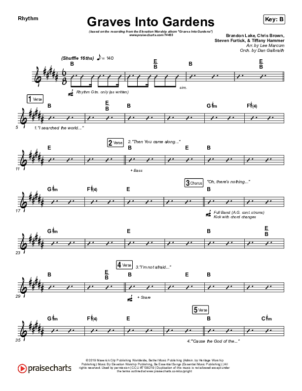 Graves Into Gardens (Live) Rhythm Chart (Elevation Worship / Brandon Lake)