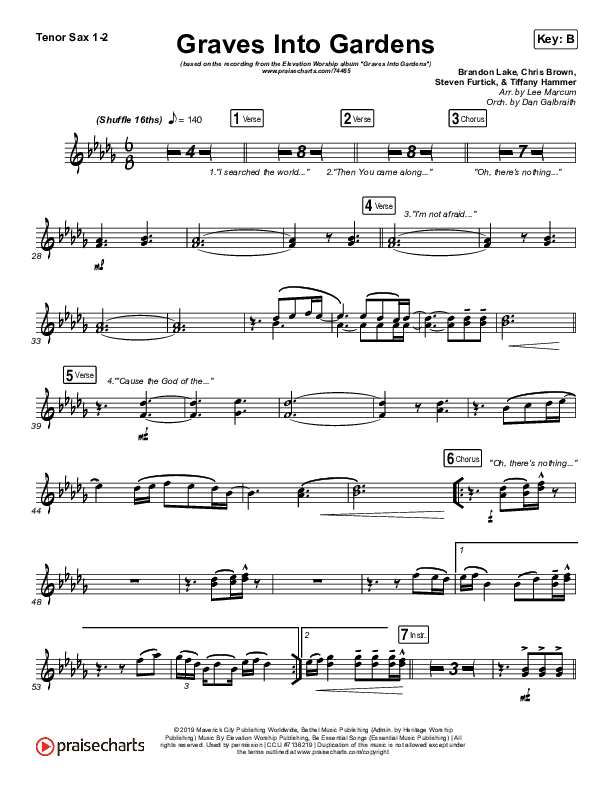 Graves Into Gardens (Live) Tenor Sax 1,2 (Elevation Worship / Brandon Lake)